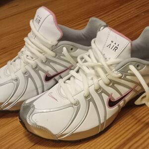 Nike Air White and Silver Sneakers with Pink Accents
